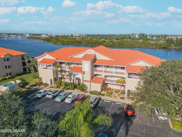 bird's eye view featuring a water view