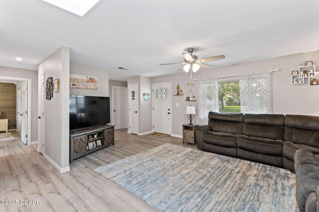 1317 Dexter Dr W, Port Orange, FL 32129 - living area featuring ceiling fan, baseboards, and light wood-style flooring