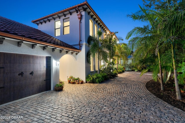 exterior space featuring a garage