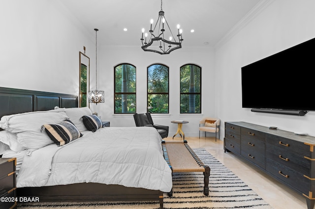 bedroom with ornamental molding