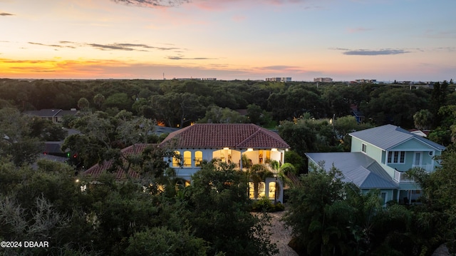 view of aerial view at dusk