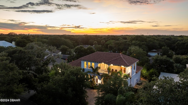 view of aerial view at dusk