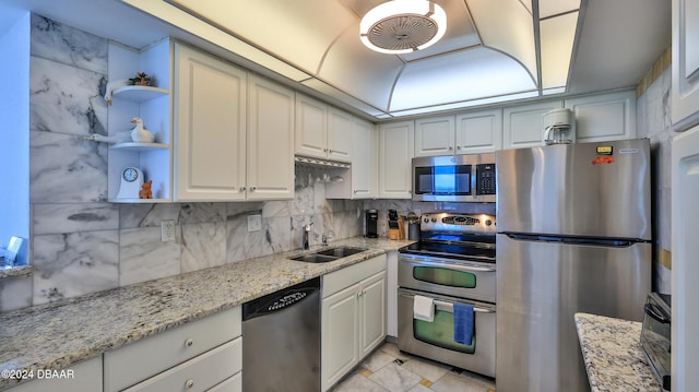 2625 S Atlantic Ave Unit 24Nw, Daytona Beach Shores, FL 32118 - kitchen with stainless steel appliances, a sink, decorative backsplash, and open shelves