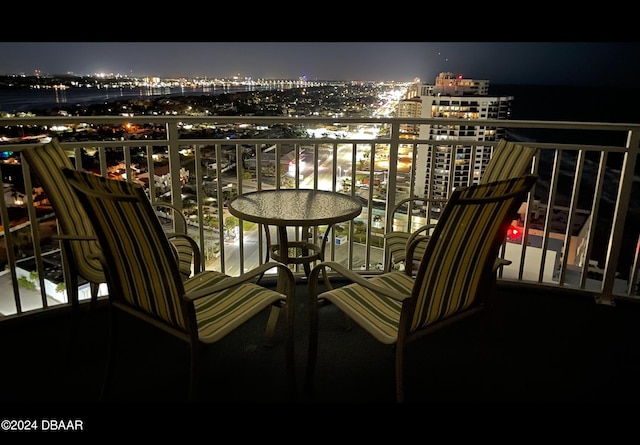 view of balcony at night