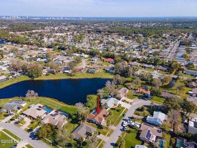 bird's eye view featuring a water view