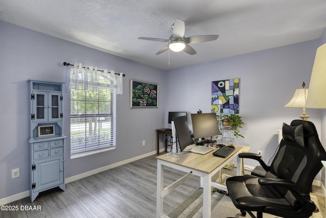30 Foxfield Look, Ormond Beach, FL 32174 - office area featuring baseboards, ceiling fan, and wood finished floors
