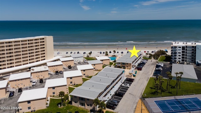 aerial view featuring a beach view and a water view