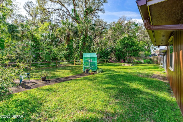 view of yard with a fenced backyard