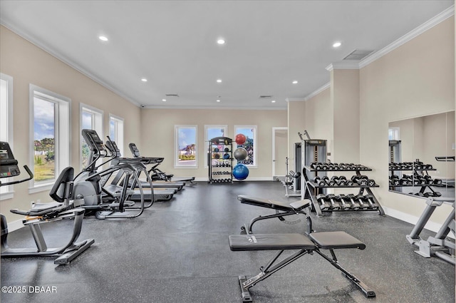43 Del Palma Dr, Palm Coast, FL 32137 - workout area featuring ornamental molding, recessed lighting, and baseboards