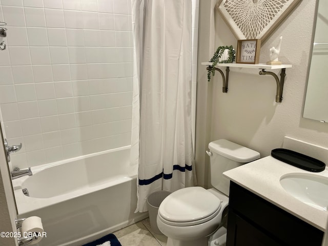 bathroom featuring tile patterned flooring, vanity, toilet, and shower / bath combo