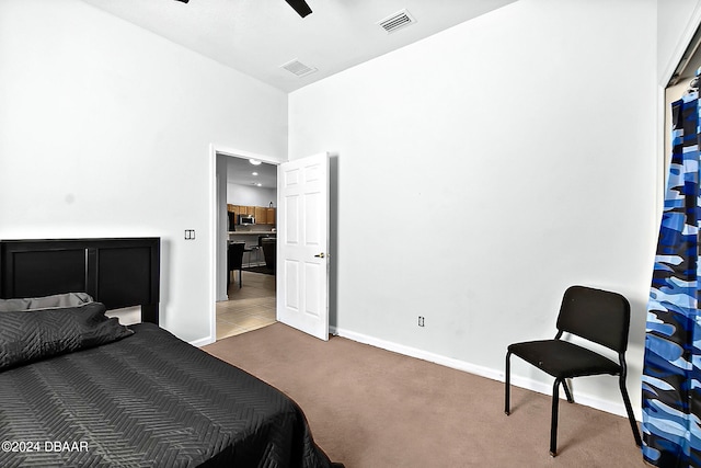 bedroom featuring carpet floors and ceiling fan