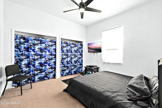 bedroom with carpet and ceiling fan