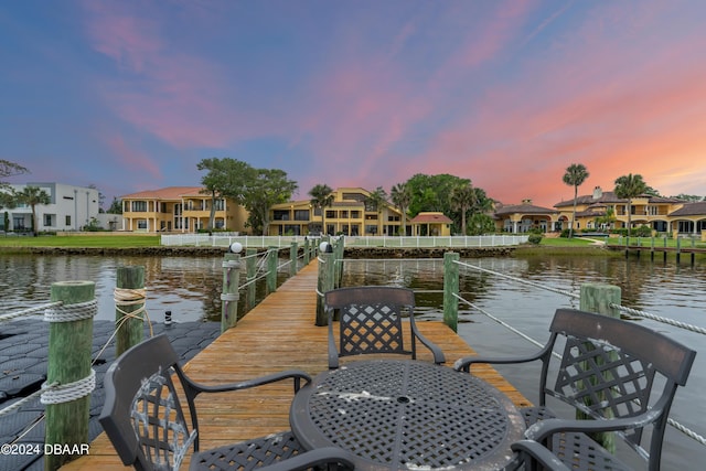 view of dock featuring a water view