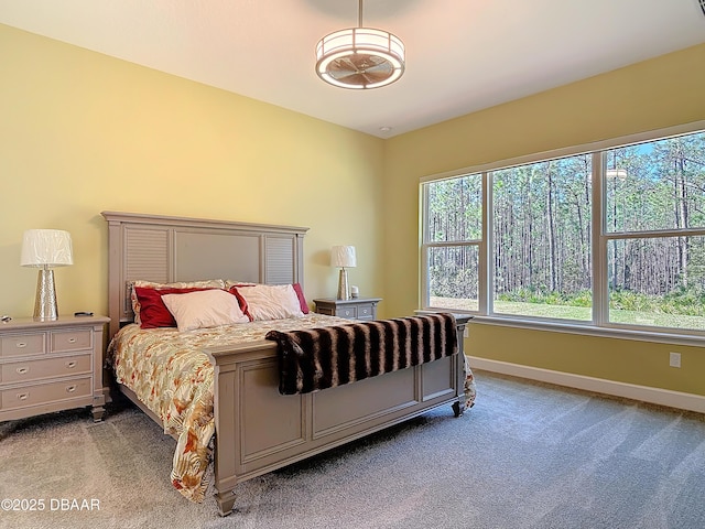 bedroom with carpet flooring, baseboards, and multiple windows