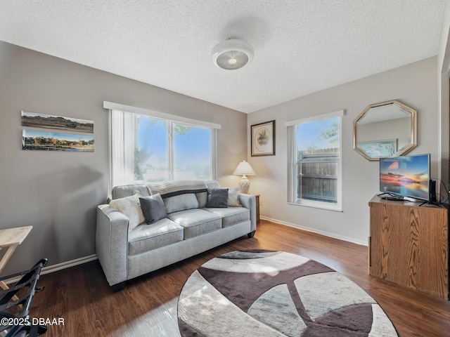 708 Egret Ct, Edgewater, FL 32141 - living room featuring a textured ceiling, wood finished floors, and baseboards