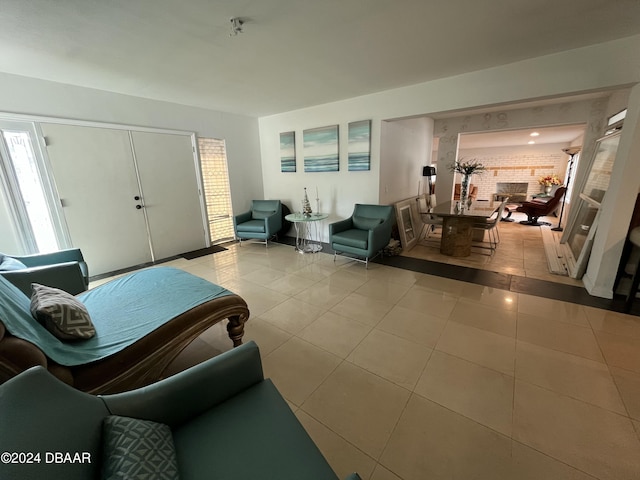 living room featuring light tile patterned floors