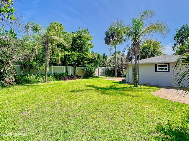 view of yard with a fenced backyard and a patio