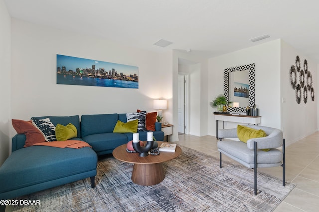 living room featuring light tile patterned floors