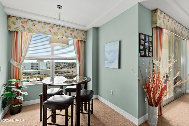 dining space featuring carpet flooring