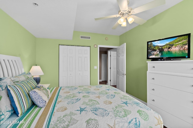 bedroom with a closet and ceiling fan