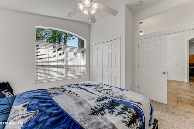 bedroom featuring carpet and ceiling fan