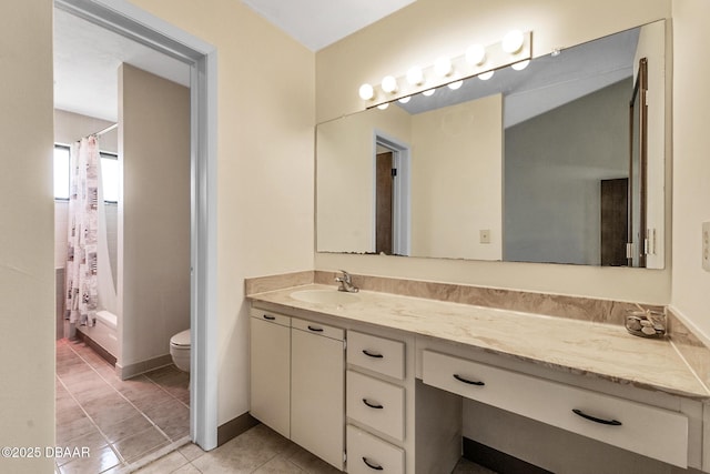 bathroom featuring tile patterned floors, vanity, and toilet