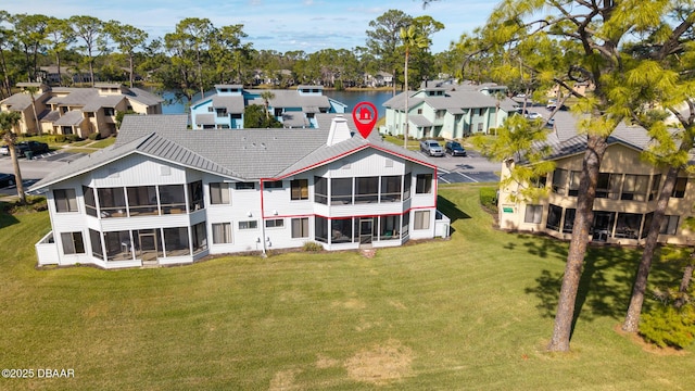 bird's eye view featuring a water view