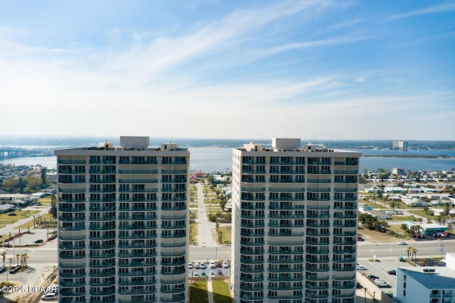 property's view of city featuring a water view