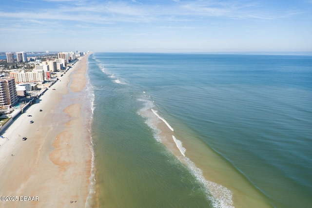 aerial view with a view of the beach and a water view