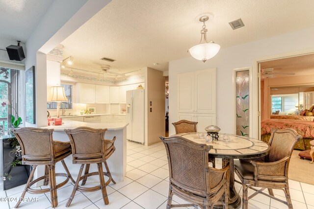 dining room with a wealth of natural light, a textured ceiling, and light tile patterned flooring