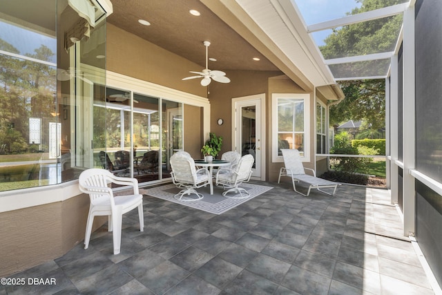 850 Westlake Dr, Ormond Beach, FL 32174 - sunroom featuring a ceiling fan and a skylight