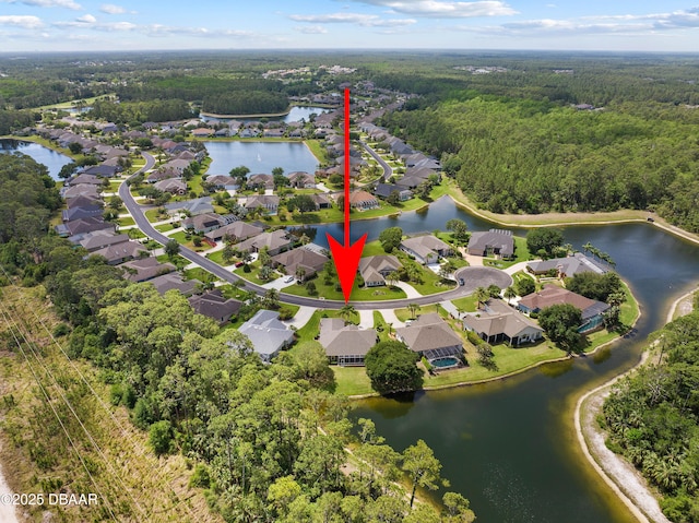 850 Westlake Dr, Ormond Beach, FL 32174 - drone / aerial view featuring a water view, a residential view, and a forest view