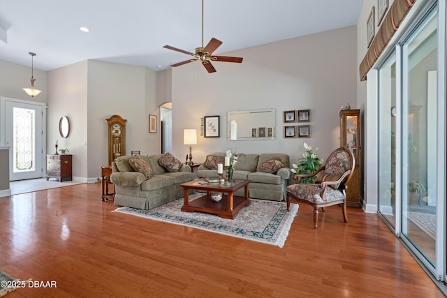 850 Westlake Dr, Ormond Beach, FL 32174 - living area featuring recessed lighting, baseboards, wood finished floors, and a towering ceiling