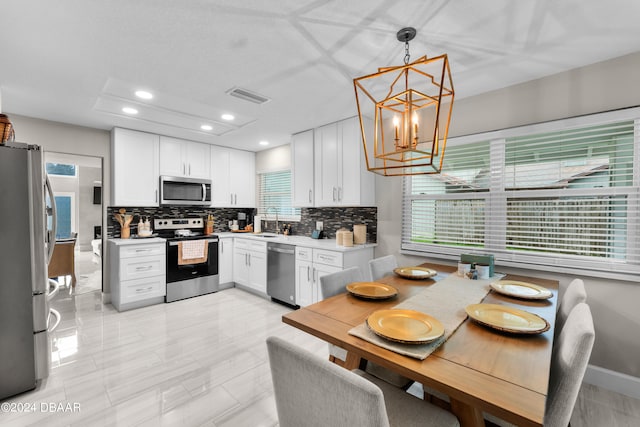 kitchen with white cabinetry, a wealth of natural light, and stainless steel appliances