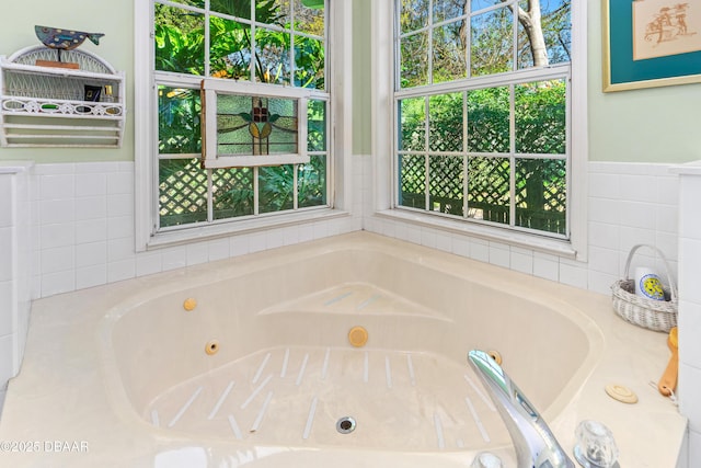 bathroom with a healthy amount of sunlight and a whirlpool tub