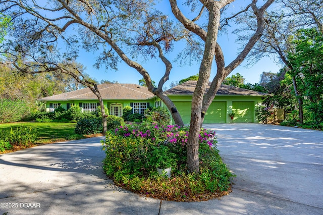 single story home featuring a garage and driveway