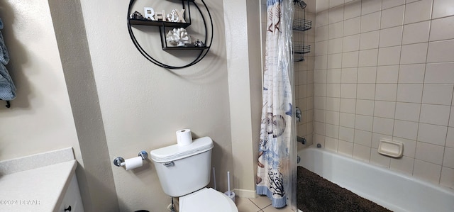 full bathroom with tile patterned flooring, vanity, toilet, and shower / tub combo