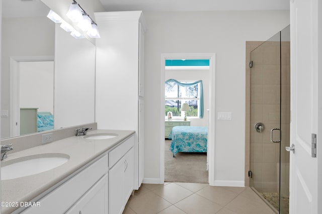 914 Attitude Ave, Daytona Beach, FL 32124 - ensuite bathroom with tile patterned flooring, ensuite bath, a sink, and a shower stall
