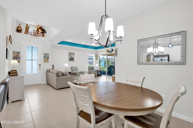 914 Attitude Ave, Daytona Beach, FL 32124 - dining area with a chandelier, baseboards, recessed lighting, and light tile patterned floors