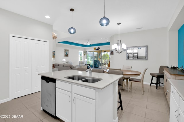 914 Attitude Ave, Daytona Beach, FL 32124 - kitchen featuring an inviting chandelier, dishwasher, light tile patterned floors, and a sink