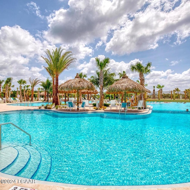 view of swimming pool with a gazebo