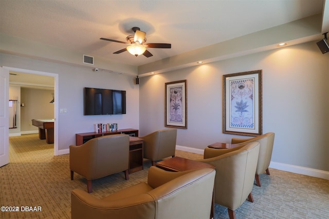 interior space with ceiling fan and pool table