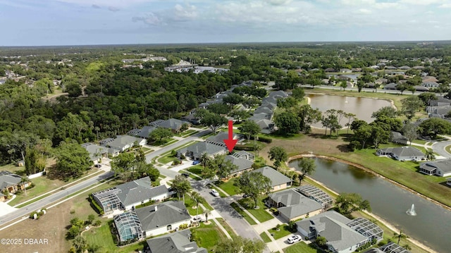 aerial view featuring a residential view and a water view