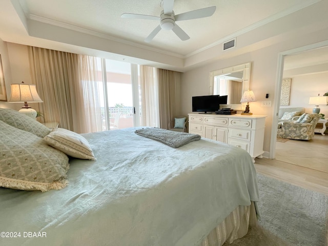 200 Ocean Crest Dr Unit 317, Palm Coast, FL 32137 - bedroom with crown molding, access to outside, and ceiling fan