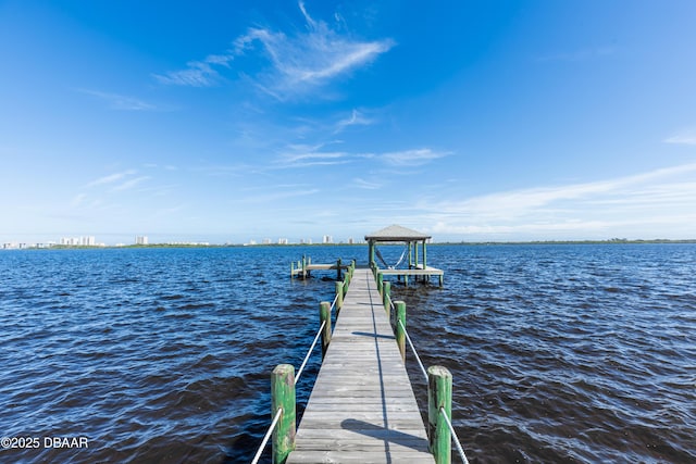 view of dock with a water view