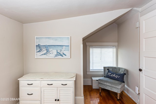 living area featuring baseboards and wood finished floors