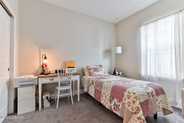 carpeted bedroom featuring a closet