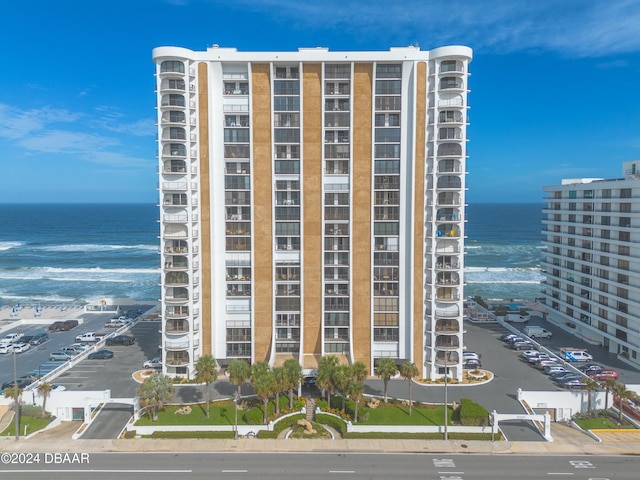 view of building exterior with a water view