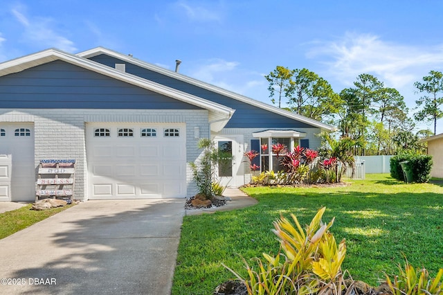156 S Woodbridge Cir, Daytona Beach, FL 32119 - ranch-style house featuring concrete driveway, a garage, and brick siding