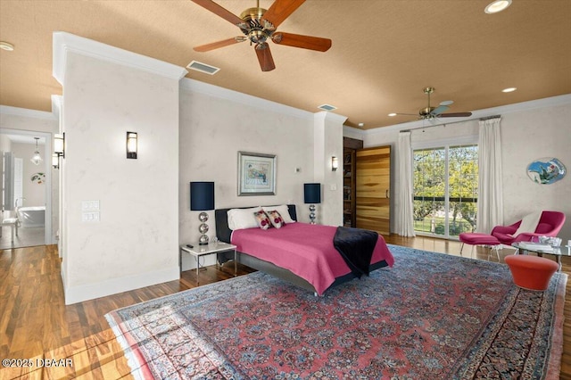 3212 John Anderson Dr, Ormond Beach, FL 32176 - bedroom featuring wood finished floors, ornamental molding, recessed lighting, and baseboards
